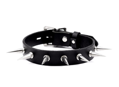 Black Leather Collar With Silver Spikes | BDSM Products