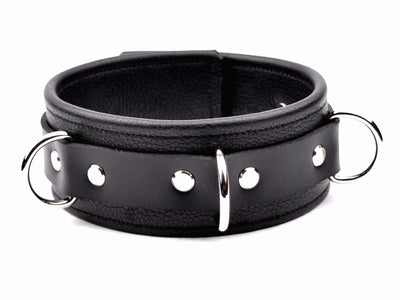 Black Premium Three Ring Leather Bondage Collar