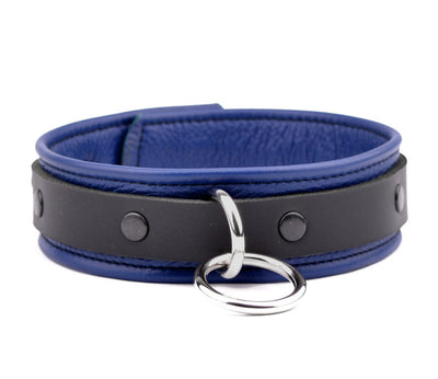 Dark Blue Deluxe Leather Bondage Collar