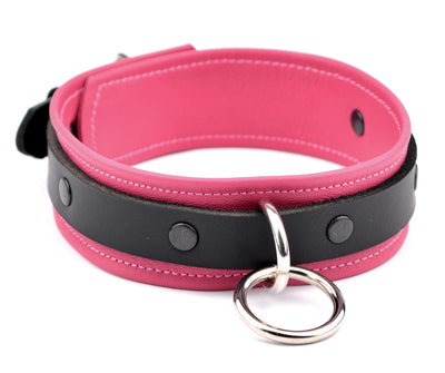 Pink Deluxe Leather Bondage Collar