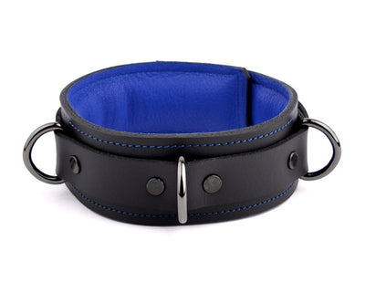 Black & Dark Blue Premium Padded Leather Bondage Collar