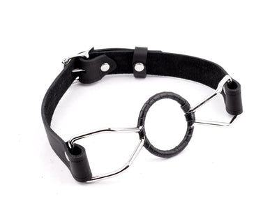 Strict Locking Open Mouth Ring Gag - Black Leather