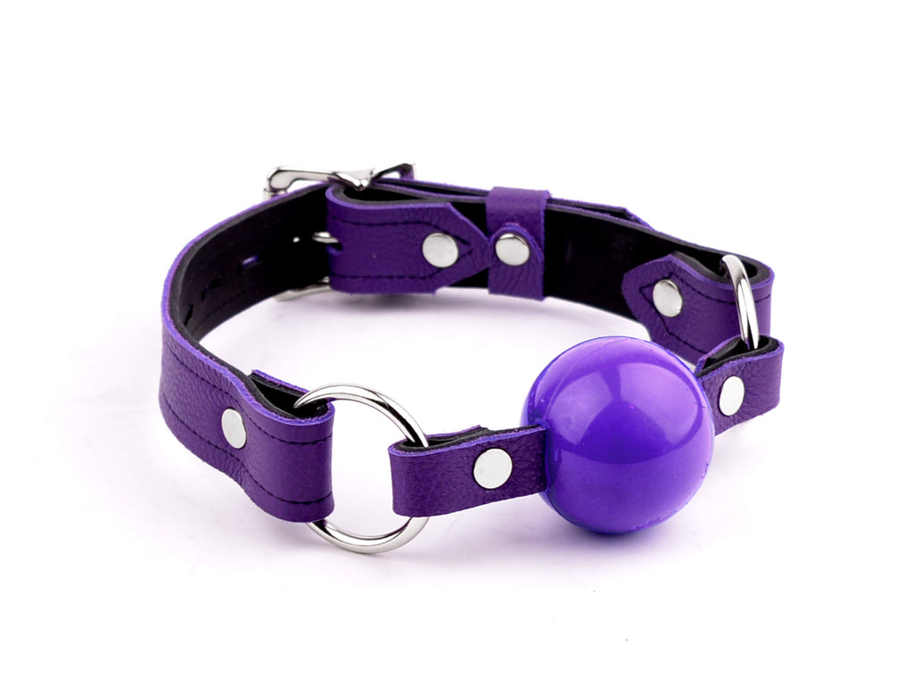 Purple Leather Premium Single Strap Ball Gag - Black Ball – Mercy Industries