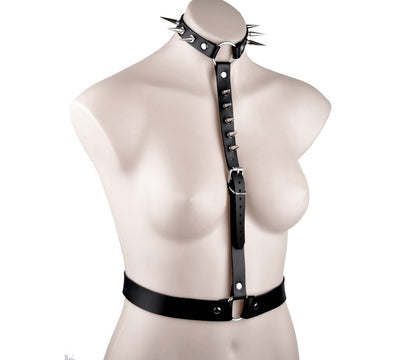 Black Leather Heavily Spiked Warrior Harness | BDSM Harness