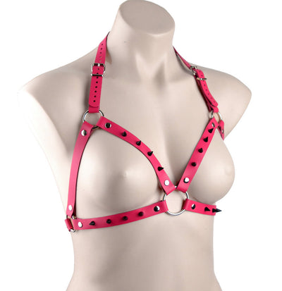 Hot Pink Leather Spiked Dominatrix Bra Harness – Limited Edition!