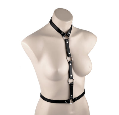 Black Leather O-Ring Body Harness | Mercy Industries 