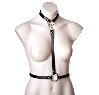 Black Leather Collared Two Piece Body Harness | Mercy Industries