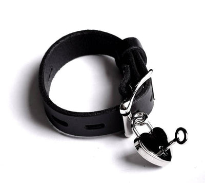 Mercy Industries | Deluxe Locking Heart black leather wrist cuff