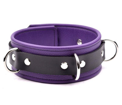 Purple Premium Three Ring Leather Bondage Collar