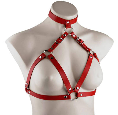 Americana Red Leather Choker Collar Bra Harness – Limited Edition!