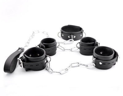 Leather & Steel Premium Restraint Set of Cuffs & Chains - Black | BDSM Leather Products