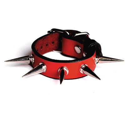 Spiked Red Leather Wrist Cuff | Mercy Industries